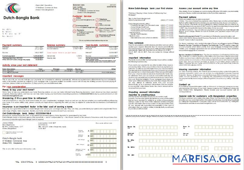 Downloadable Bangladesh Dutch Bangla bank mortgage statement, 2 pages, 1 2 scr template